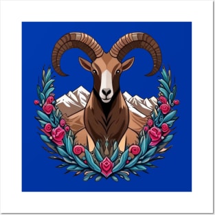 Desert Bighorn Sheep Surrounded By Sagebrush Nevada State Tattoo Art Posters and Art